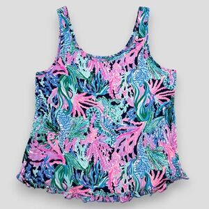 Lilly Pulitzer Women's PJ Tank Top Knit Ruffle High Tide Navy Pajamas Size Lrg